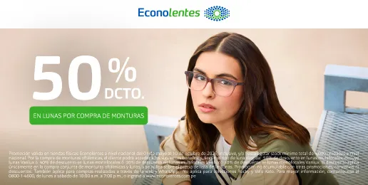 Promoción Econolentes con 50% de descuento en lunas por la compra de monturas.