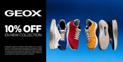 Promoción GEOX con 10% de descuento en calzado seleccionado de la nueva colección.