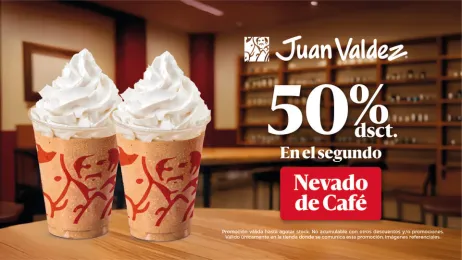 Promoción Juan Valdez con 50% de descuento en el segundo Nevado de Café.
