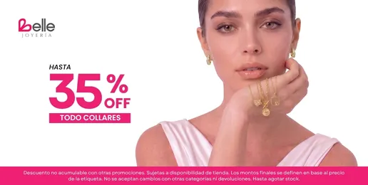 Promoción Belle Joyería con hasta 35% de descuento en todos los collares.