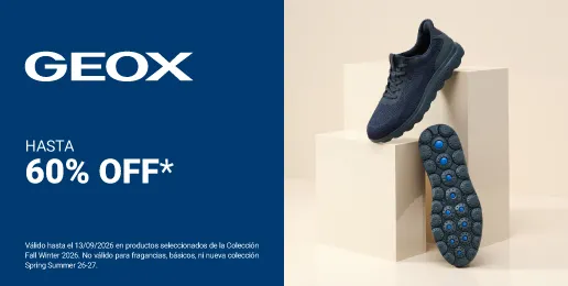 Promoción GEOX con hasta 60% de descuento en calzado seleccionado de la colección Fall Winter 2026.