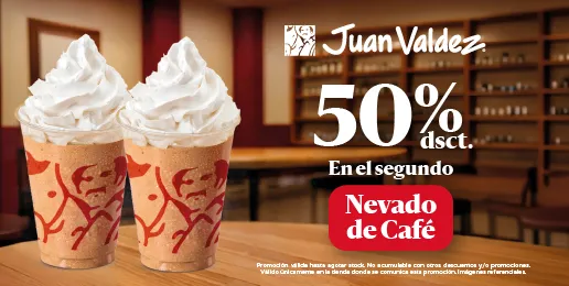 Promoción Juan Valdez con 50% de descuento en el segundo Nevado de Café.