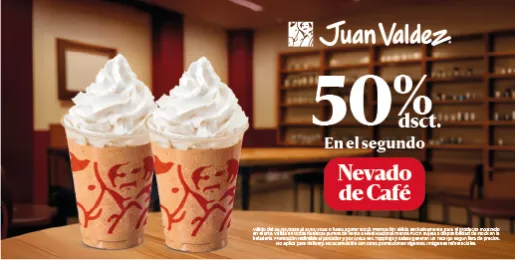 Promoción Juan Valdez con 50% de descuento en el segundo Nevado de Café.