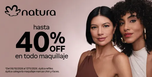 Promoción Natura con hasta 40% de descuento en productos de maquillaje seleccionados.