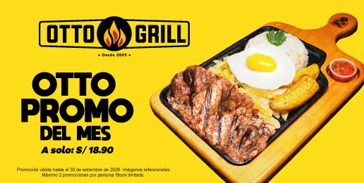 Promoción del mes Otto Grill con plato de carne a la parrilla a S/ 18.90.