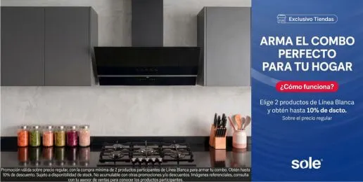 Promoción Sole para armar un combo de Línea Blanca con hasta 10% de descuento en productos seleccionados.